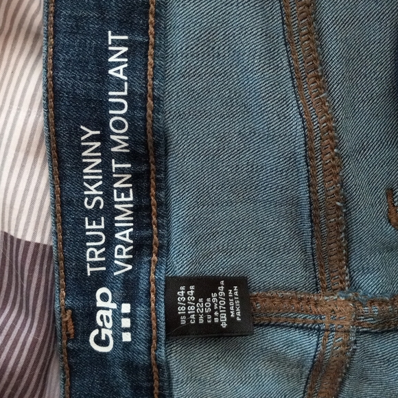 Gap Plus Dark Wash 'True Skinny' Jeans With Black Velvet Side Stripes *W18/L29"* - Picture 8 of 10
